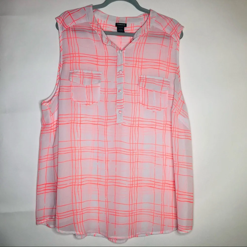TORRID size 3 sheer grid neon pink plaid tank top - Picture 2 of 9
